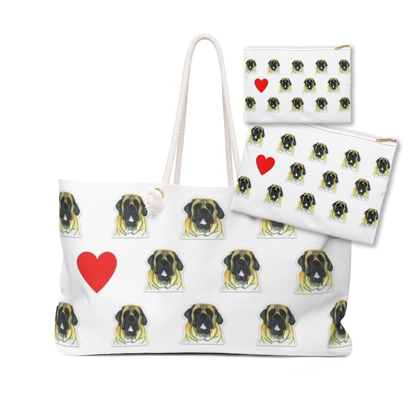 Weekender Tote Bag and 2 Zipper Pouches with English Mastiff Dog - Picture 1 of 1